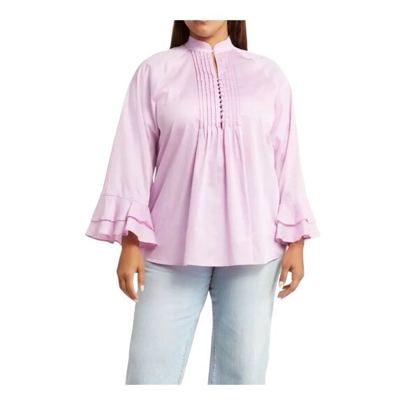 Harshman Women’s Nagisa Popover Orchid Lilac Blouse Size Large Bell Sleeves - Picture 2 of 10